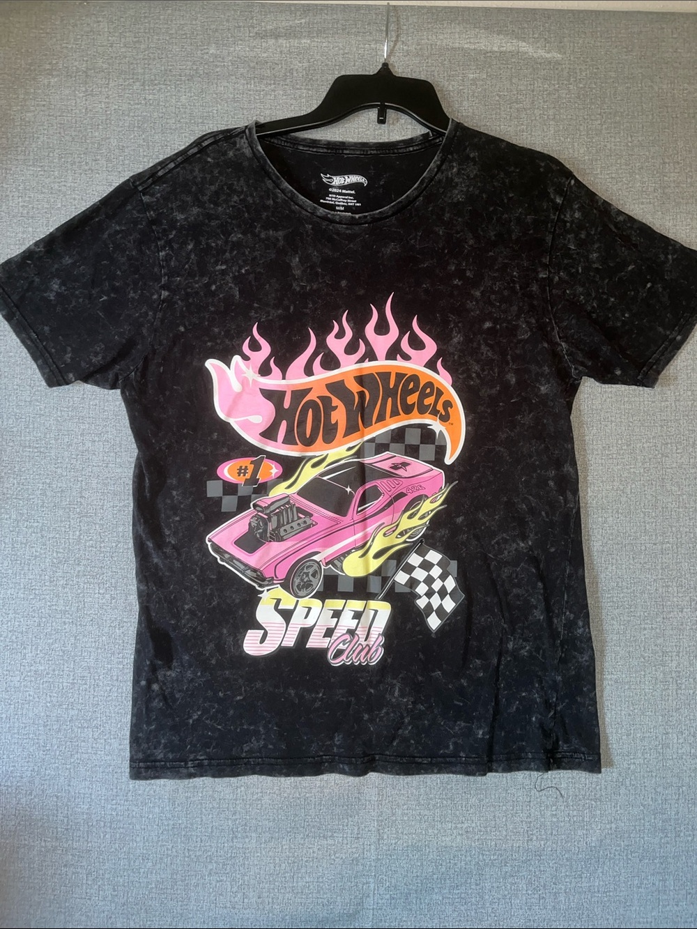 Men’s Mattel Hot Wheels Speed Club Black Mineral Wash T-Shirt, size M